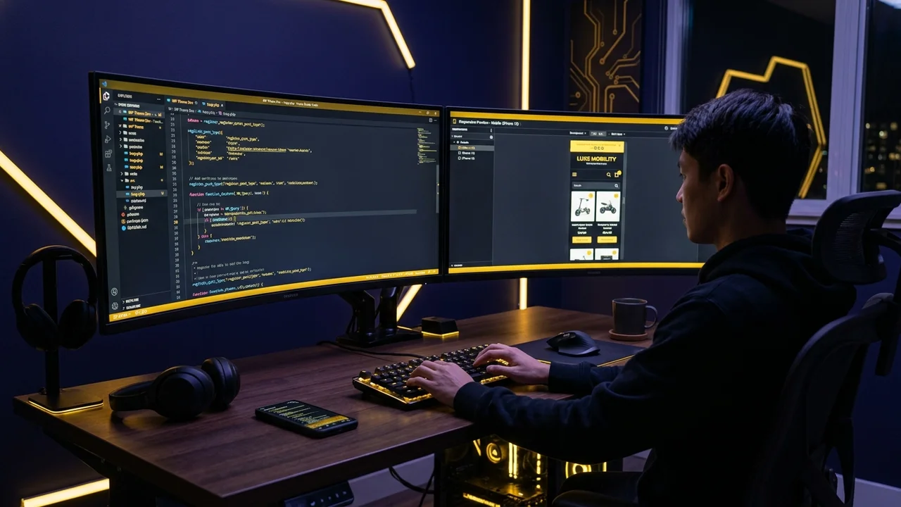Full-stack engineer editing WordPress custom post types and taxonomy relationships in code editor